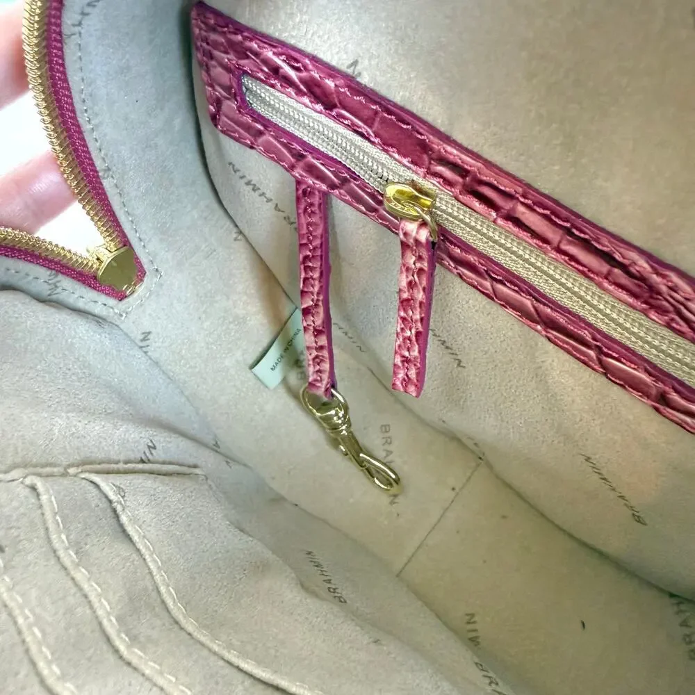 Brahmin Lane Believe Ombre Melbourne Crossbody Bag Croc-Embossed Pink Round
